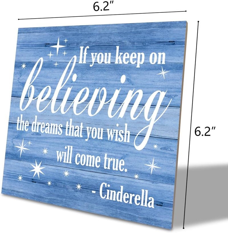 SUSZDOU Nursery Decor, Inspirational Sign, Wood Plaque Table Art Sign 6.2*6.2inch, Princess Shelf Decor, Bedroom Decorate for Baby Girl, Cute Decorate, If You Keep On Believing The Dreams You Wish Will Come True D - Image 2
